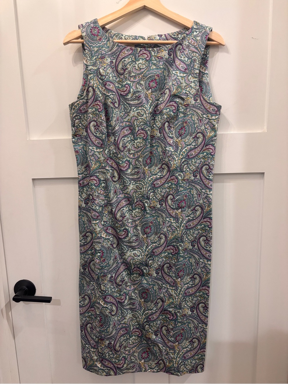 Talbots Paisley Sheath Dress in Teal, Purple, and Cream